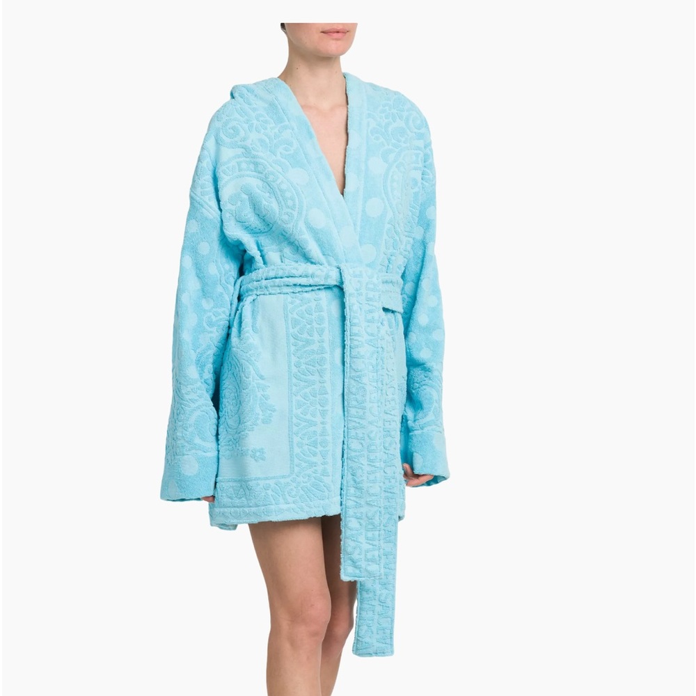 Versace Light Blue Embossed Terry Cloth Robe - Picture 2 of 5